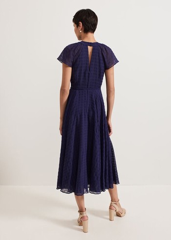 Phase Eight Gwen Textured Dress Navy USA | 6094518-FO